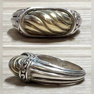 Vintage Brighton Sterling Silver & Gold Tall Tapered Band Ring, Size 5.75, 10.6g